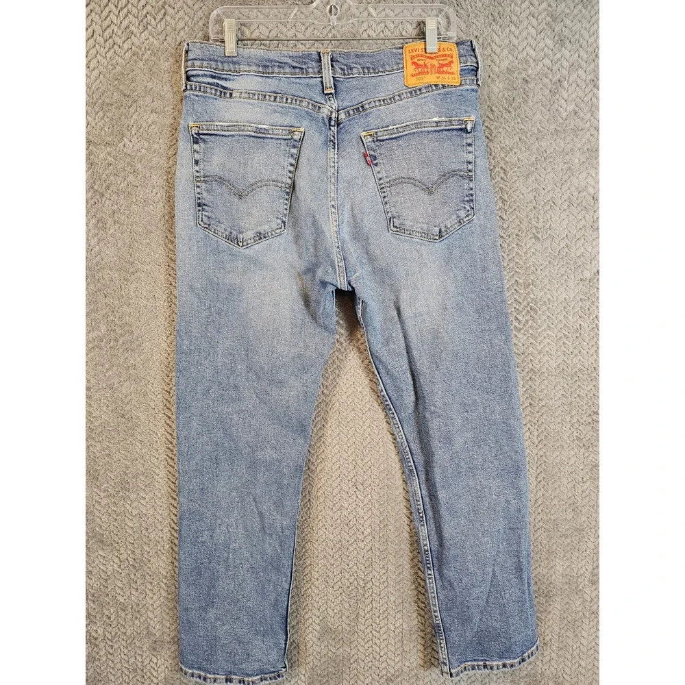 Levis 505 Regular Fit Jeans‎ Mens 34x29 Light Wash Blue Straight Leg 00505-1649